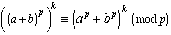(a plus b) to the p to the k is congruent to a to the p plus b to the p all to the k mod prime p